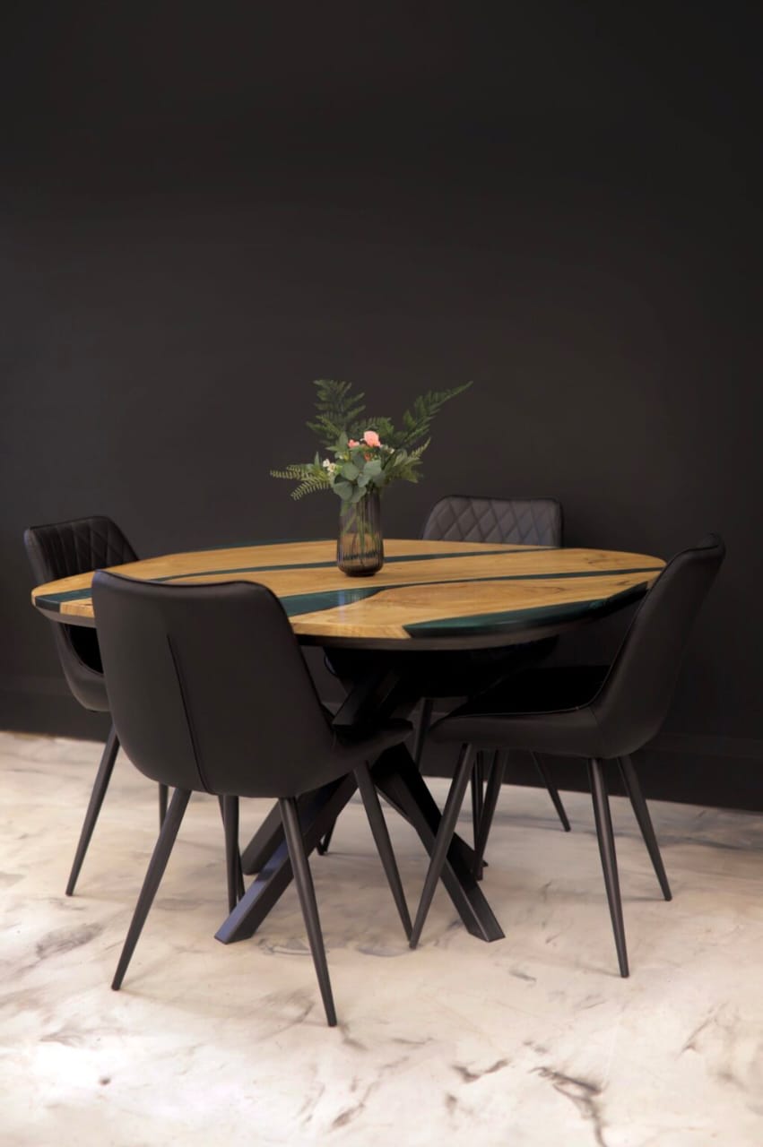 turquoise epoxy dining table, epoxy resin river table, 4 seater wood dining table, live edge square dining table, handcrafted epoxy furniture