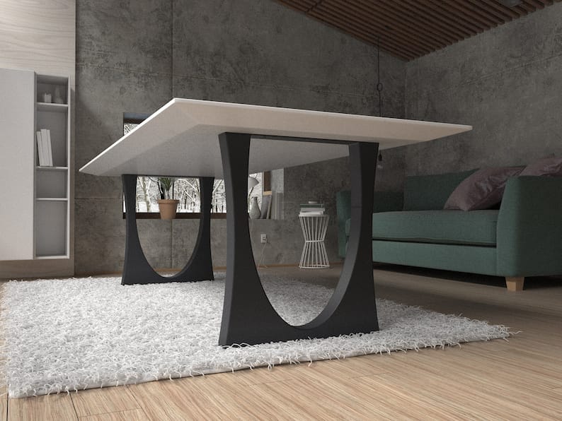 Architectural Arc Base Dining Table | Solid Top with Sculpted Mild Steel Legs