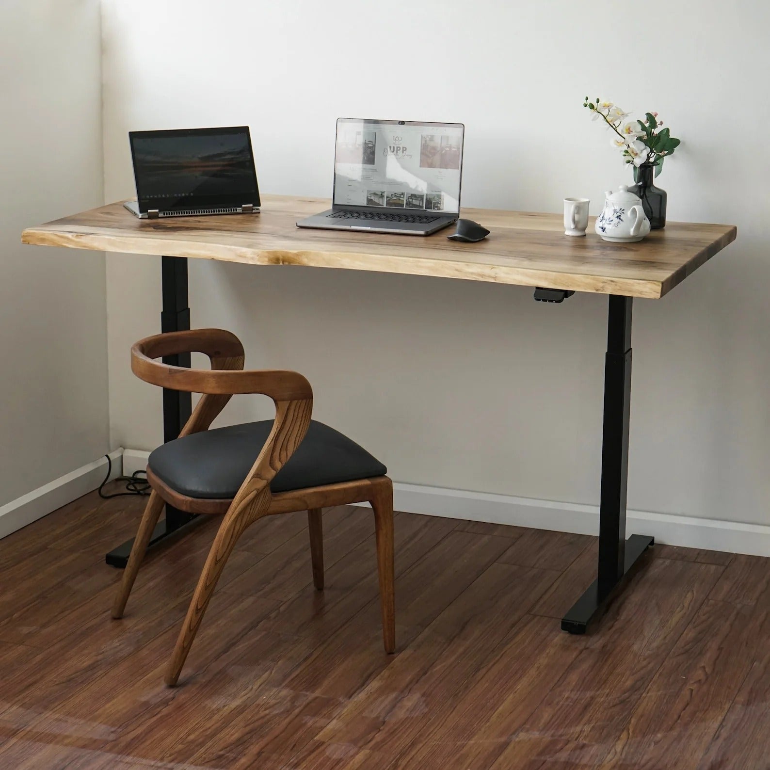 Acacia Wood Live Edge Height Adjustable Table | Ergonomic Sit and Stand Desk