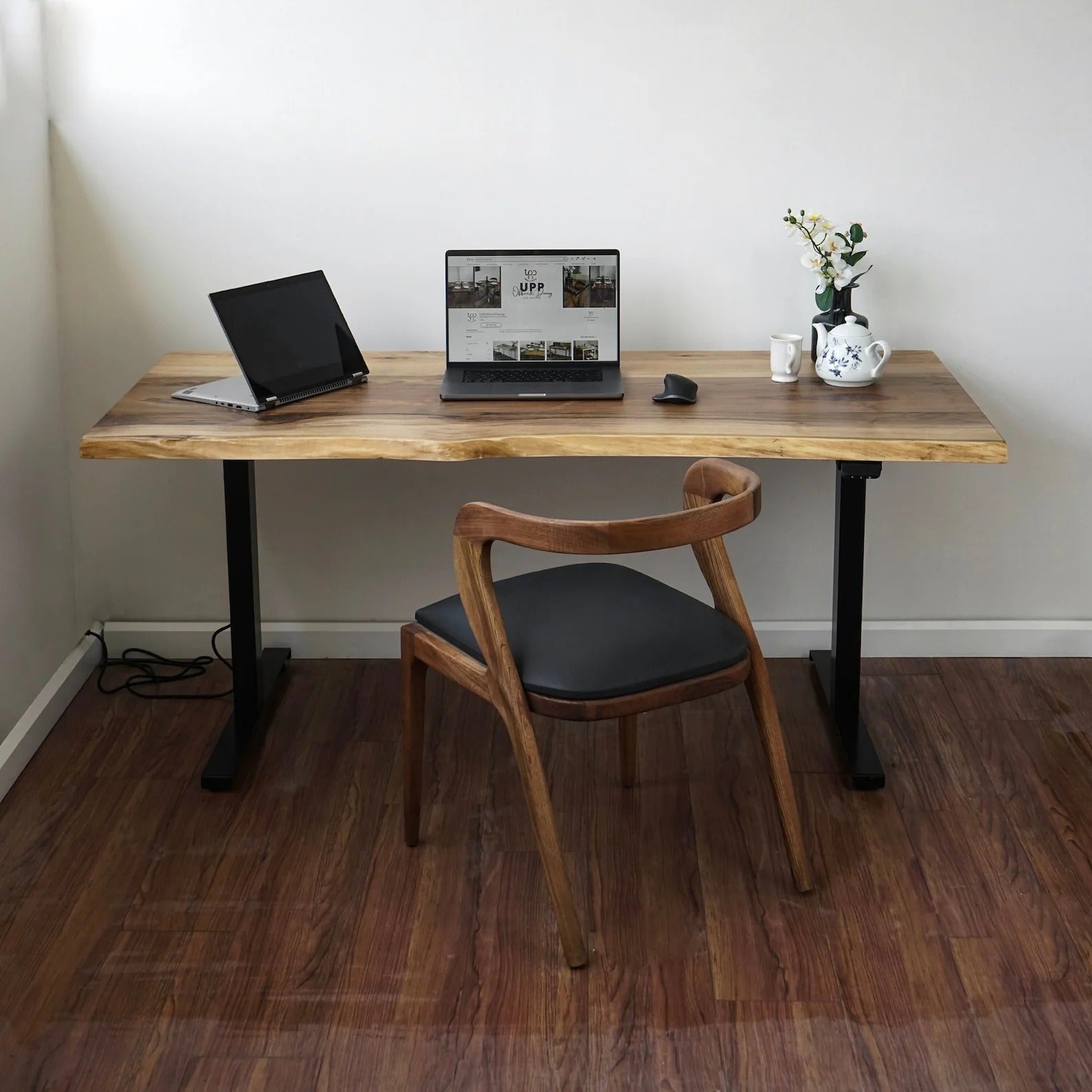 Acacia Wood Live Edge Height Adjustable Table | Ergonomic Sit and Stand Desk