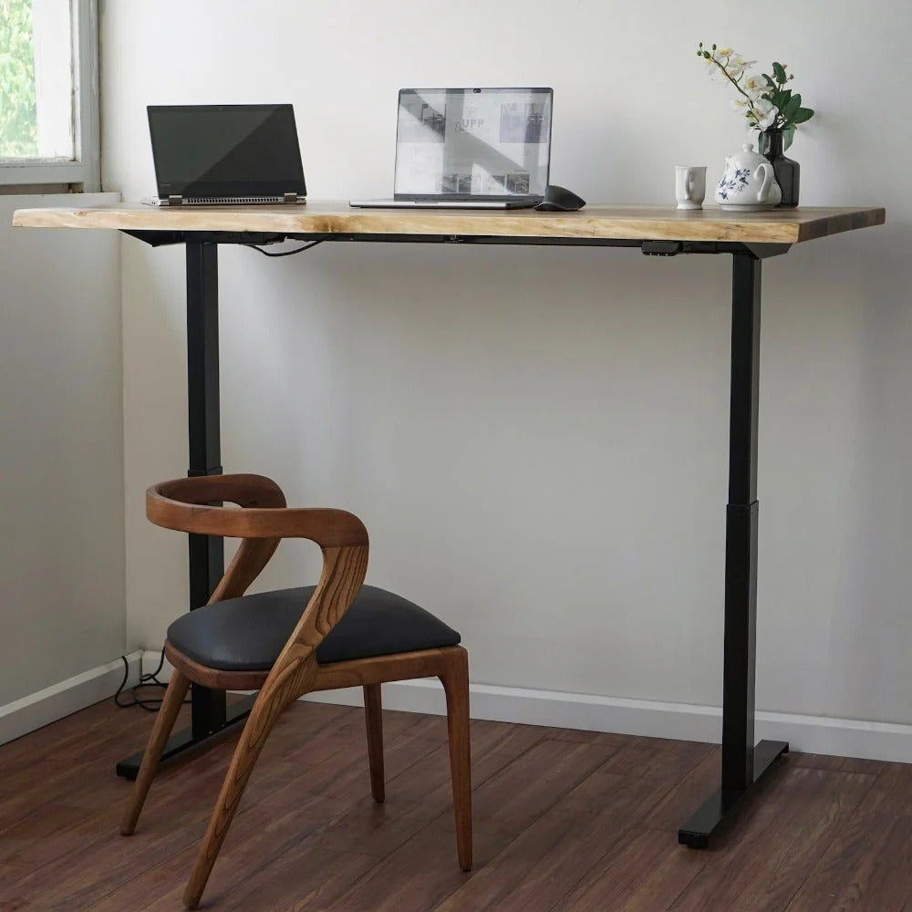 Acacia Wood Live Edge Height Adjustable Table | Ergonomic Sit and Stand Desk