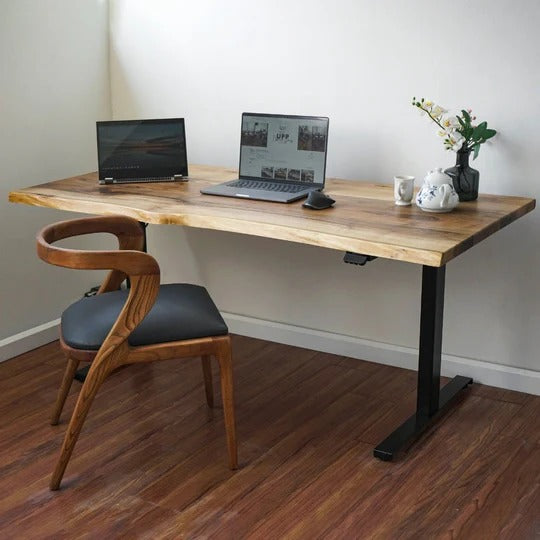 Acacia Wood Live Edge Height Adjustable Table | Ergonomic Sit and Stand Desk