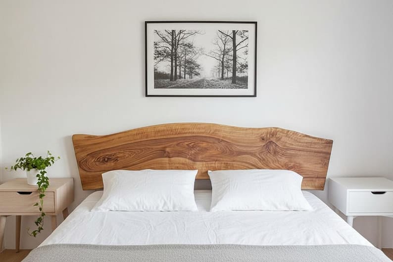 Live Edge Solid Wood Headboard – Handcrafted Natural Wood Bed Headboard