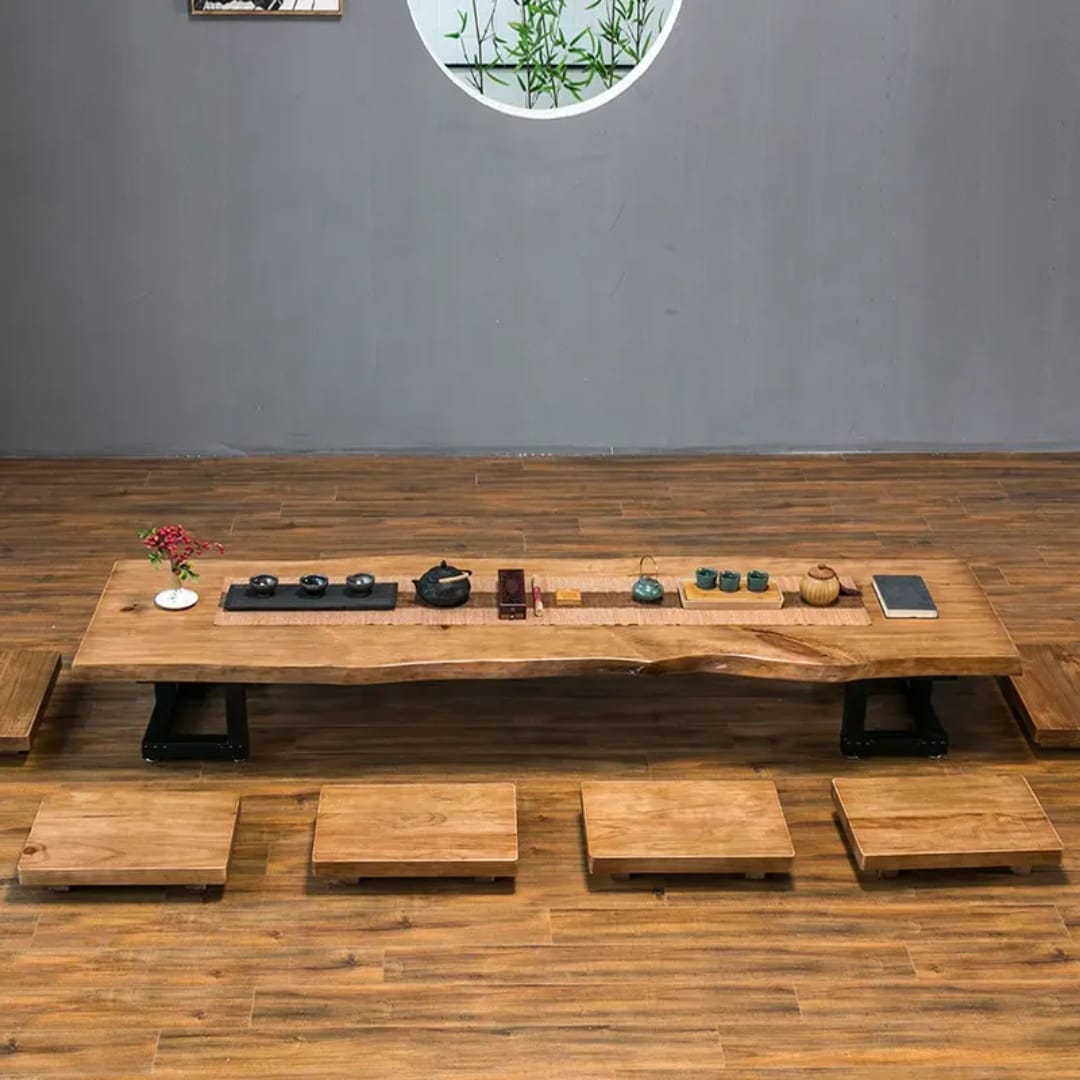 Wood's Buddy Japanese Live-Edge Floor Dining Table | Solid Acacia Wood 5,6 Seater