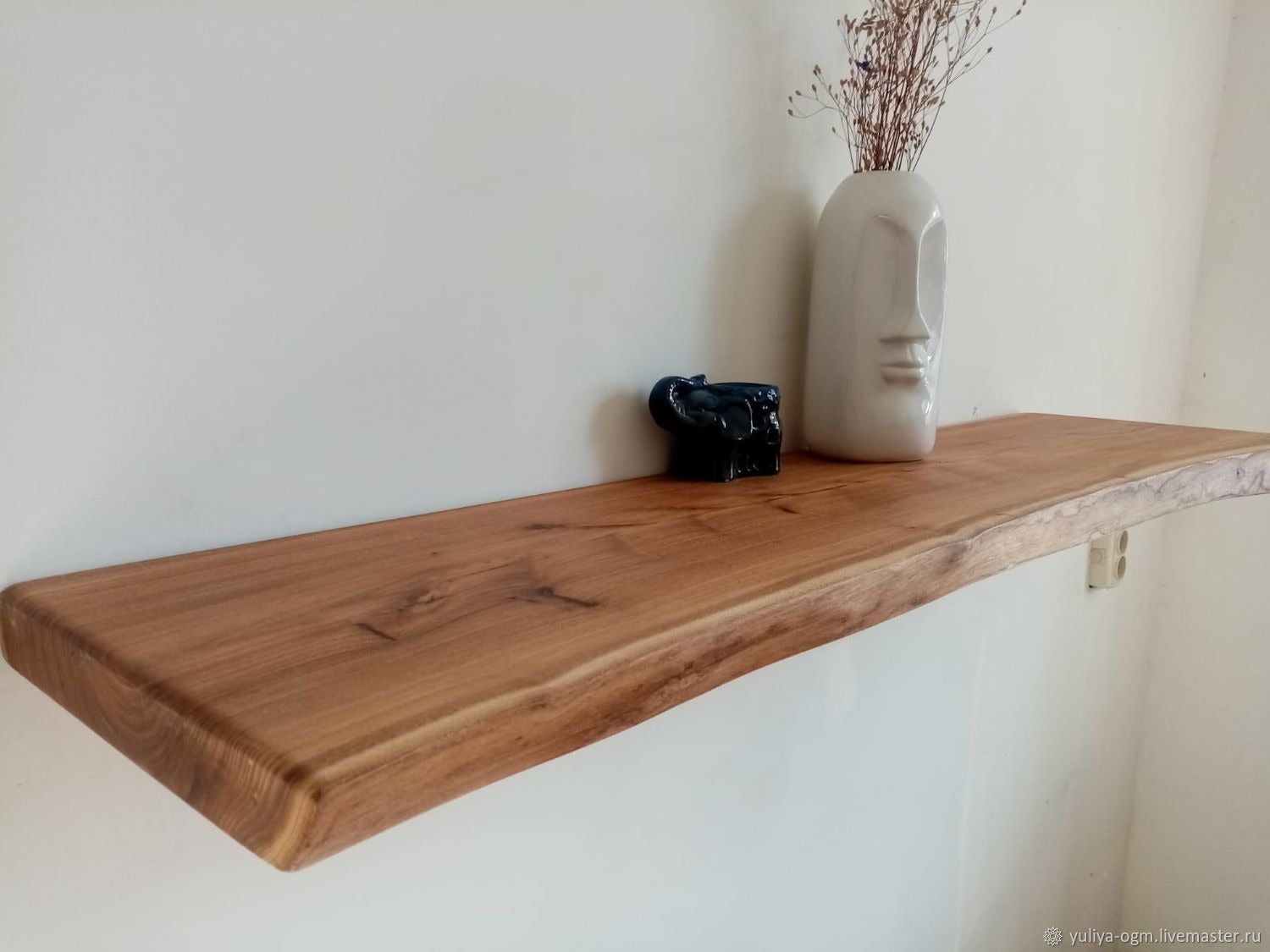 Rustic Horizon Artisan Solid Acacia Live-Edge Floating Shelf – Premium Handcrafted Timber Mantel & Wall Decor – Custom Sizes Available