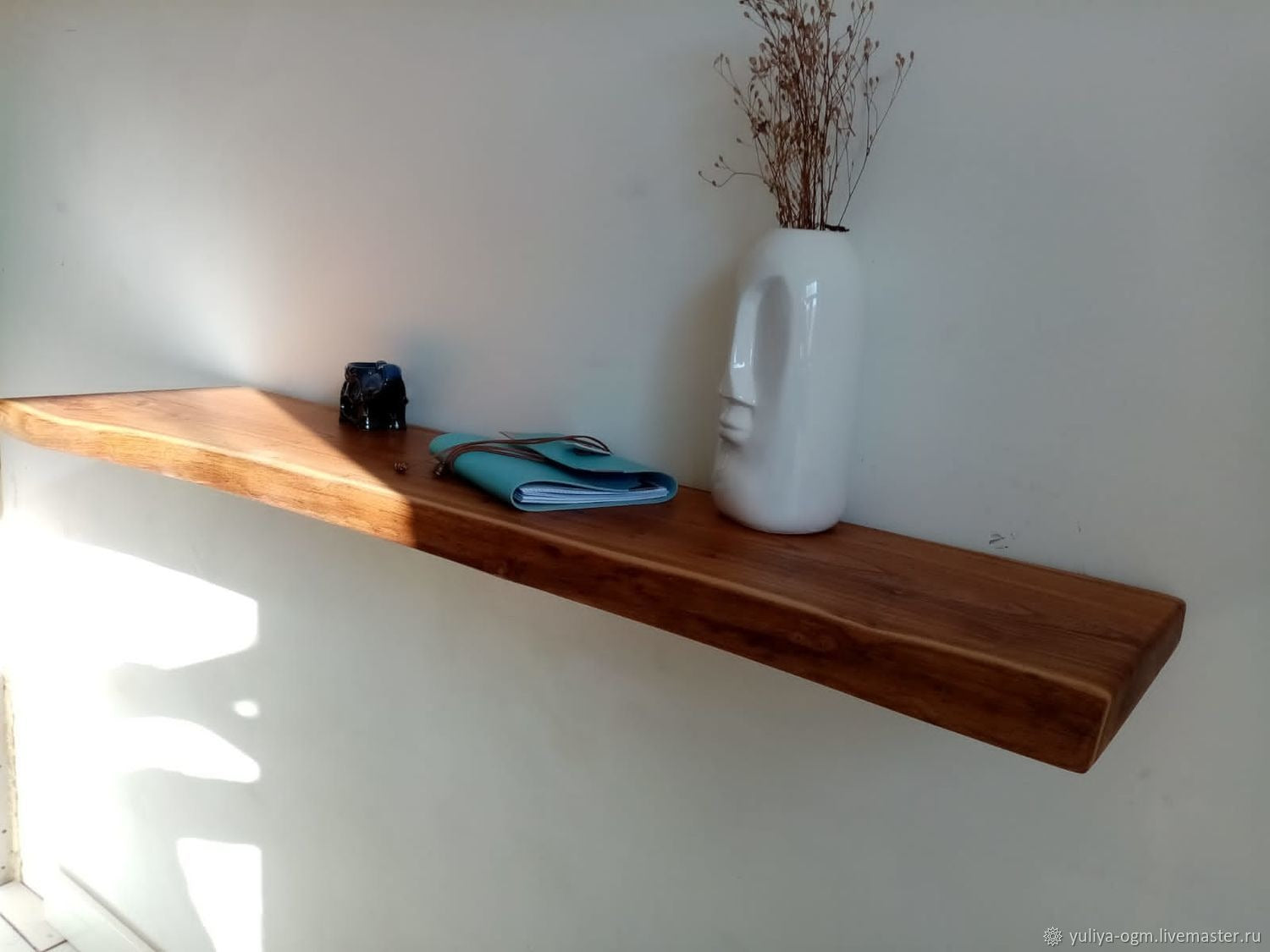 Rustic Horizon Artisan Solid Acacia Live-Edge Floating Shelf – Premium Handcrafted Timber Mantel & Wall Decor – Custom Sizes Available