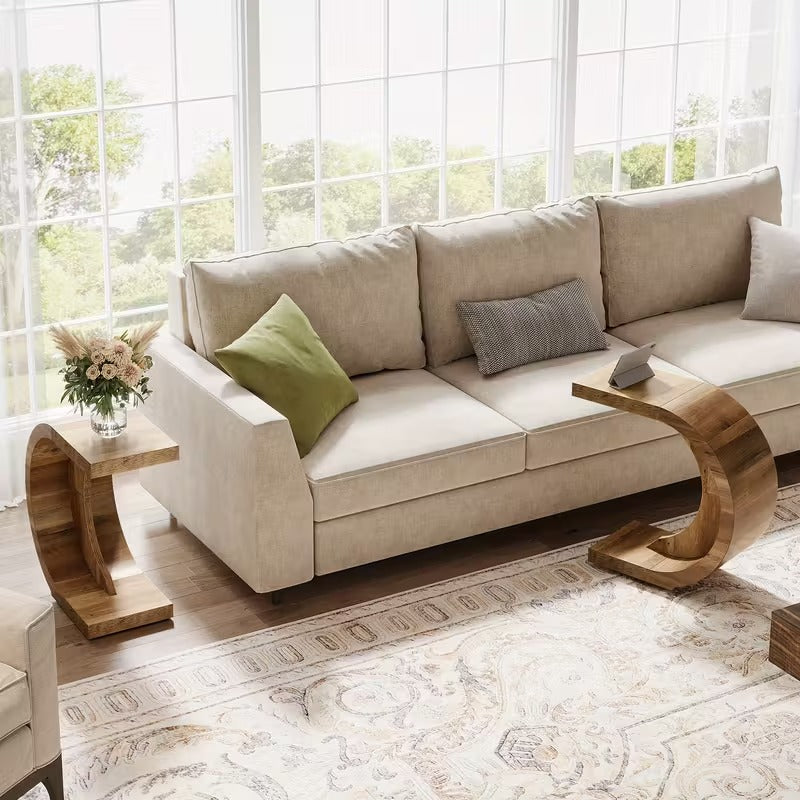 Curved Elegance Modern C-Shape Side Table – Solid Wood Sofa Bed Companion | Wood’s Buddy