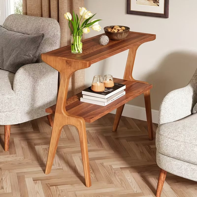 Harmony Twin Open Shelf Solid Wood Sofa Side Table – Sculpted Wood Design | Wood’s Buddy
