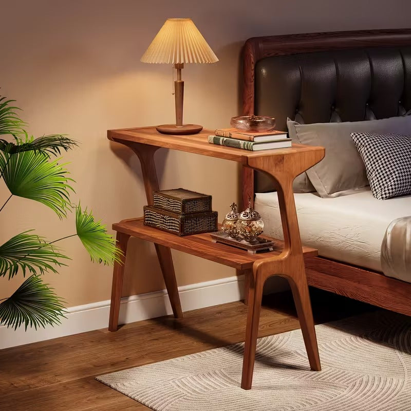 Harmony Twin Open Shelf Solid Wood Sofa Side Table – Sculpted Wood Design | Wood’s Buddy