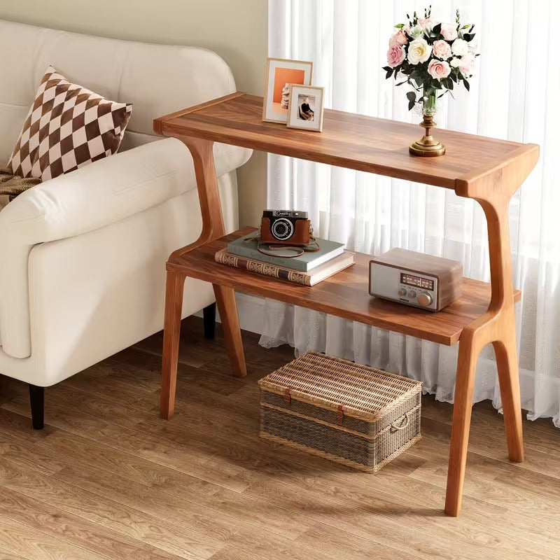 Harmony Twin Open Shelf Solid Wood Sofa Side Table – Sculpted Wood Design | Wood’s Buddy