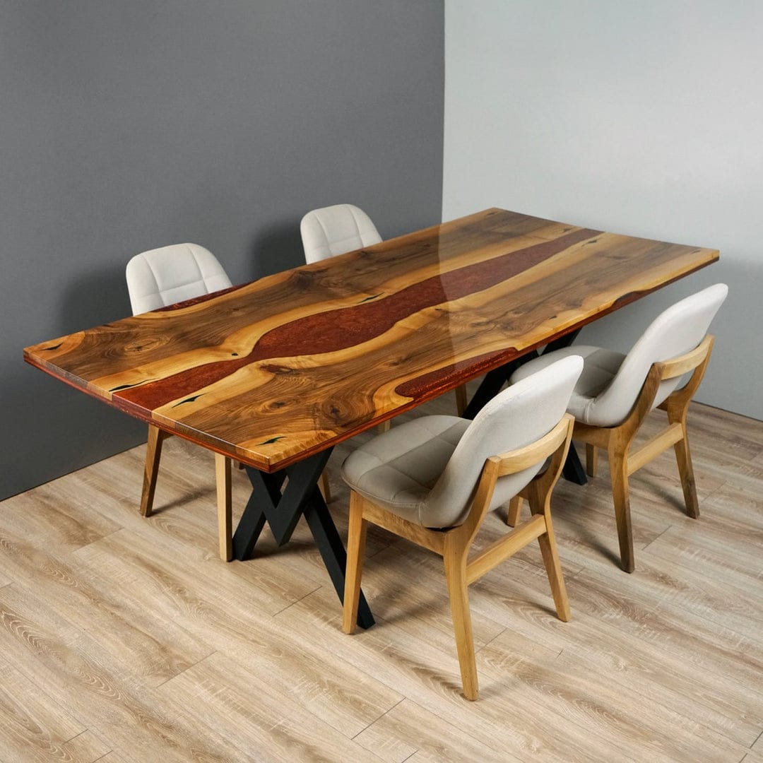 Crimson Lava Epoxy Resin River Dining Table