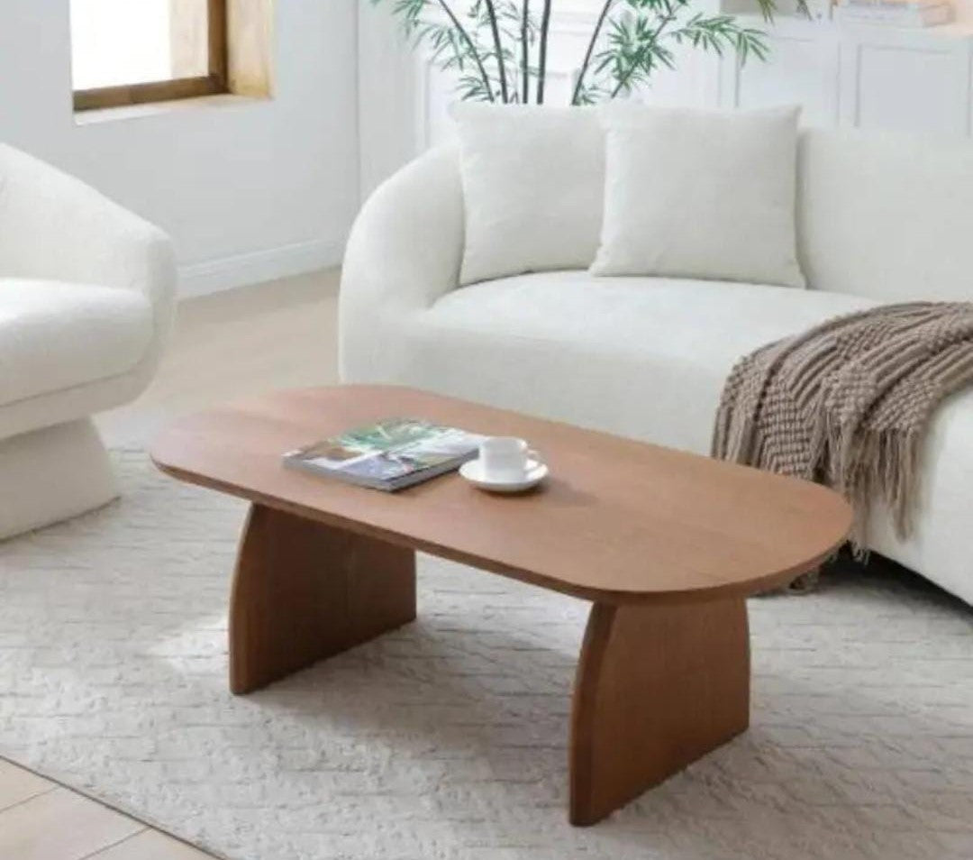Wood's Buddy Solid Wood Japandi Coffee Table - Modern Oval Centre Table with Organic Curves & Natural Finish