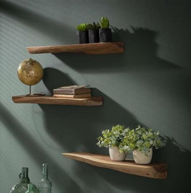 Timber Trio Rustic Live Edge Floating Shelf Set of 3 – Solid Wood | Wood’s Buddy