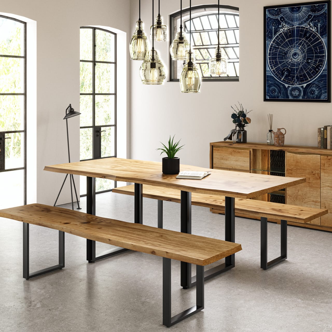 Modern Solid Acacia Wood 8-Seater Dining Set  with Bench set of 2 – Wooden Dining Table | Wood’s Buddy